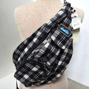 Kavu Mini Black White Plaid Flannel Rope Sling Crossbody Travel Hiking Bag NEW